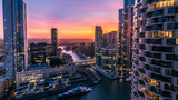 Fototapeta Londyn - Office buildings in the financial district of London at sunset