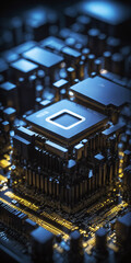Poster - close-up of a abstract motherboard with intricate circuitry and microchip, ideal for technology conc
