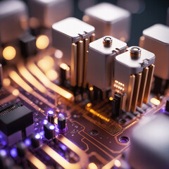 Poster - abstract electronic background with a close-up of microchip and motherboard components. ideal for te