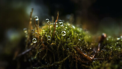 Wall Mural - Fresh dew drops on vibrant green leaves generated by AI