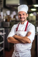 Wall Mural - Male chef folded his arms and looking at the camera exuding pride and happiness