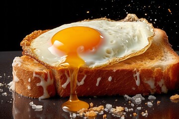 Wall Mural - Fried eggs for breakfast. Background with selective focus and copy space