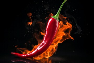 Wall Mural - Red hot chili pepper on fire. Background with selective focus and copy space