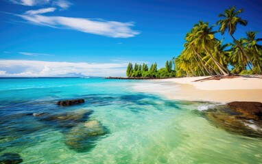 Wall Mural - Stunning tropical island beach with palm trees