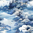 Seamless chinoiserie simple pattern watercolor blue and white. 