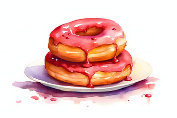 Wall Mural - Old-fashioned donut watercolor style