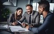 © piai - Mixed skin clients smiling signing a mortgage deal
