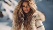 Beautiful woman at a ski resort in winter clothes. Active lifestyle, vacation and recreation.