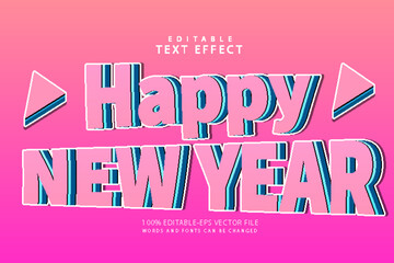 Wall Mural - Happy new year editable text effect 3 dimension emboss cartoon style