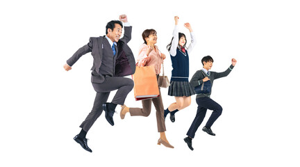 Poster - ジャンプする家族　切り抜き背景透過png（1人ずつの画像も販売しております。作成者リンクからpngで検索してください）