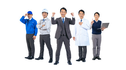 Poster - 様々な職業に扮装した同一人物のミドル男性　切り抜き背景透過PNG（1人ずつの画像も販売しております。作成者リンクからPNGで検索してください）