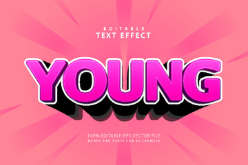 Wall Mural - Young editable text effect 3 dimension emboss cartoon style