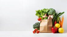 Amazing Paper Bag Of Different Health Food On A White Background