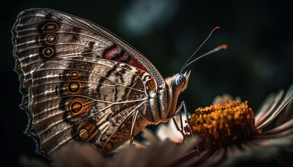 Canvas Print - The fragile beauty of a multi colored butterfly in nature elegance generated by AI