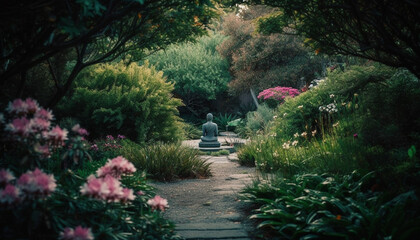 Wall Mural - The tranquil scene of the formal garden beauty in nature generated by AI