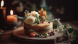 A rustic wedding cake with berry fruit and ornate decoration generated by AI