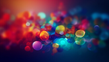 Poster - Vibrant multi colored circle pattern illuminated with bright glowing light generated by AI