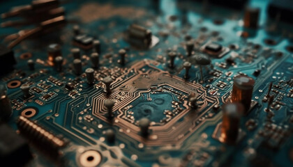 Sticker - Abstract circuit board showcases complexity of electronics industry data patterns generated by AI