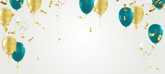 Poster - Green and Gold balloons on white background