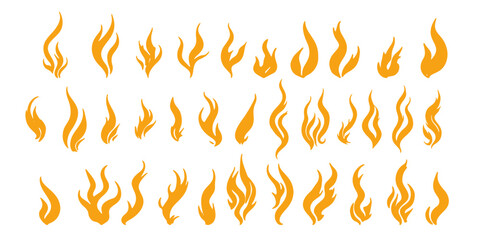 Wall Mural - collection of vector flames, orange fire flames on white