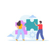 © Stora Space - young man and woman are holding puzzle for business manager illustration