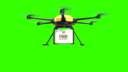 Wall Mural - Food delivery drone, Autonomous delivery robot, Business air transportation concept on green background