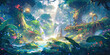 © dan - Anime fantasy magical forest background backdrop vibrant, generated ai