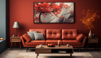 Canvas Print - Modern living room with comfortable sofa, elegant decor, and wooden flooring generated by AI