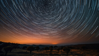 Canvas Print - Tranquil scene illuminated by star trail in natural phenomenon pattern generated by AI