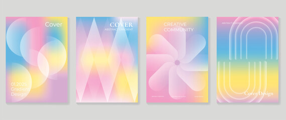 Idol lover posters set. Cute gradient holographic background vector with vibrant color, geometric shapes, flower. Y2k trendy wallpaper design for social media, cards, banner, flyer, brochure.