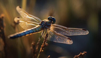 Canvas Print - The dragonfly multi colored wings glisten in the vibrant sunlight generated by AI