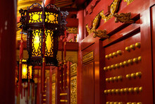Palace Gate And Chandelier Of Ancient Chinese Traditional Palace
