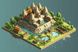 Angkor Wat 3d rendering isometric style