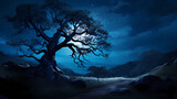 Fototapeta  - moonlight at night behind the big tree