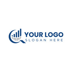 Poster - this is a logo image of an initial letter Q encircling a half globe with a graph bar above it for logo for business or finance company