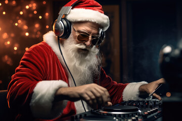 Canvas Print - a dj dressed as santa claus and wearing headphones