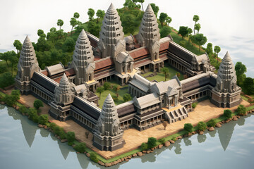 Angkor Wat 3d rendering isometric style