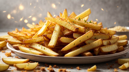 Wall Mural - Photo fried potatoes wedges with sauce and mayonnaise crispy chips delicious 19