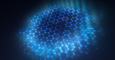 Poster - Abstract blue background pattern of hexagons glowing futuristic digital energy magical bright