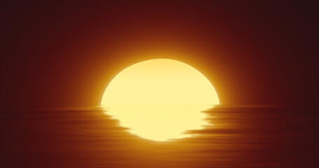 Abstract orange sun over water and horizon with reflections background