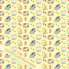 Fototapete - vector hand drawing cute cat pattern cat day kitten animal cartoon meow pet vector and leave background pattern
