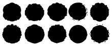 Set Of Black Round Shapes, Circles Frame On Transparent Background