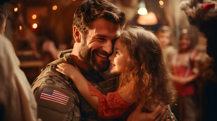 Poster - American soldier with his daughter reunion