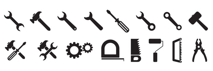 repairing tools kit icon set. power tool vector