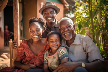 Wall Mural - African American family together. Family photo of grandfather, with children and small grandchildren. Children and grandchildren visit elderly parents. Family values. Caring for the elderly.