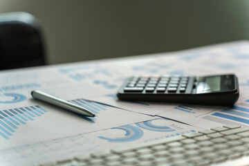 Aufkleber - Close-up of the calculator paper data report Financial chart and pen document analysis budget chart finance accounting concept