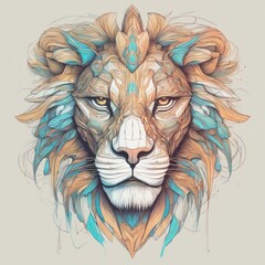 Wall Mural - lion head illustration created with generative AI software