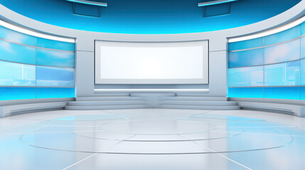 Virtual set of professional broadcast tv studio studio. News room interior