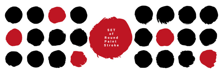 Poster - set of black and white circle paint stroke shapes. round grunge vector shapes