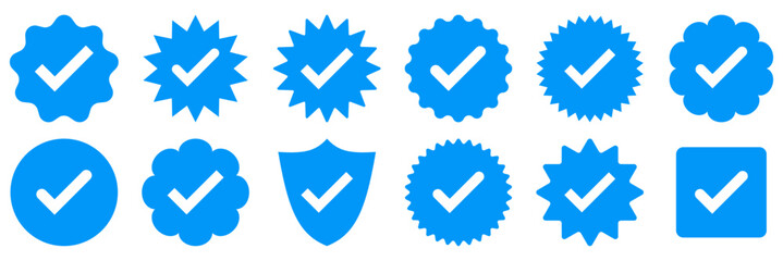 Wall Mural - set of verified badge. blue tick vector